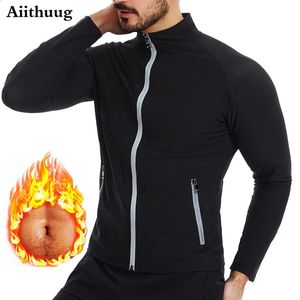 Aiithuug Sauna Sweat Jackets con bolsillos con cremallera Traje de sauna para hombres Sweat Zipper Chaqueta de entrenamiento de manga larga para hombre Body Shaper Gym 231115