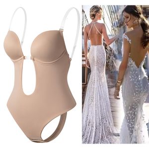 Taille ventre Shaper Invisible Shaper soutien-gorge Sexy Body Corset dos nu col en V profond U plongeant string taille formateur sangle transparente rembourré Push Up Shapewear 230403