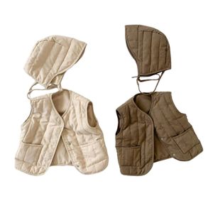Chaleco Otoño Invierno Chaleco de bebé con sombrero 2 piezas Abrigo de algodón más cálido Moda Niños coreanos para niñas Niños Ropa de abrigo Chaquetas Ropa 231017