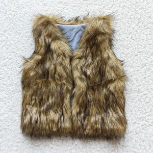 Chaleco al por mayor Brown Foux Fur Baby Girl Abrigo suave Sin mangas Kid Solapa Niños Chaleco de invierno Ropa Infantil Boutique Ropa para niños pequeños 231202