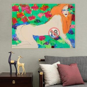 Walasse Ting sans titre femme nue toile peinture à l'huile esthétique œuvre photo toile de fond suspendus décor décoration de la maison 240119