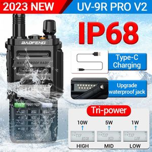 Walkie Talkie BaoFeng UV-9R Pro V2 Walkie Talkie Cargador USB-C Transceptor profesional 10W Potente IP68 Impermeable VHF UHF Radio de doble banda HKD230922