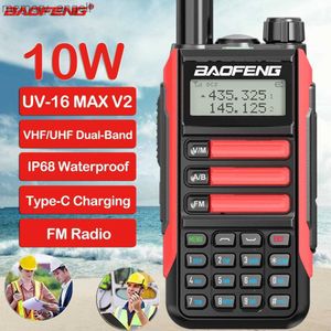 Walkie Talkie BaoFeng V2 10W UV16 MAX Walkie Talkie UV16 Plus Pro IP68 FM Radio Powerful VHF/UHF Dual Band 2Way Radio USB TypeC Fast Charge HKD230922