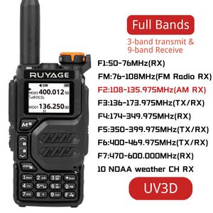 Walkie Talkie Ruyage UV3D Air Band Amateur Ham Two Way Radio Station UHF VHF 200CH Full HT with NOAA Channel AM Satcom 230731