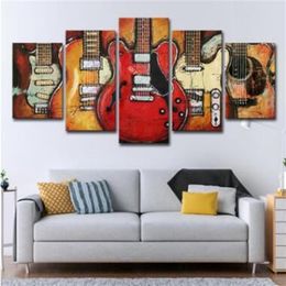 Mur Art Toile Photos 5 Panneaux Musique Moderne Guitare No Frame Peinture à l'huile Toile Art Mur Photo pour Chambre sans Cadre Soccer298w