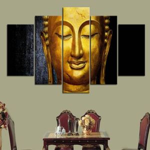 Arte de la pared Cuadros en lienzo Modular 5 piezas Pinturas de Buda de oro Cocina Restaurante Decoración Sala de estar Póster impreso en HD Sin marco331S