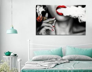 Arte de pared lienzo en módulos pintura 1 piezas mujeres humo dinero impresión HD carteles abstractos imágenes decoración del hogar habitación Art9451875