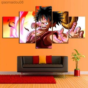 Póster de arte de pared, 5 paneles, una pieza, Luffy, segundo engranaje, impresiones en lienzo, pintura para sala de estar, decoración del hogar, imágenes de Anime L230704