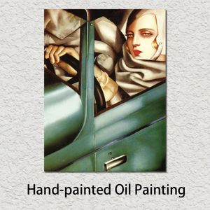 Arte de la pared Pintura al óleo Resumen Tamara en el coche verde Cuadro de lienzo pintado a mano para la decoración de la pared del hogar