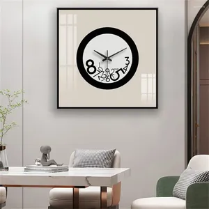 Horloges murales 12 pouces Lumière Luxe Horloge Pile Numéros Verre Design Moderne Silencieux Carré Décor À La Maison Reloj De Pared