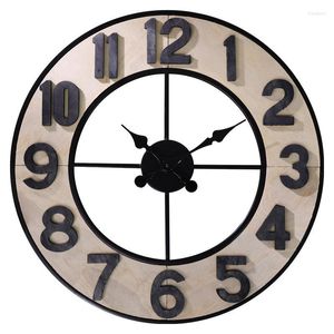 Relojes de pared Diseño de madera de hierro forjado de 22 pulgadas Reloj de anillo digital 3d Hollow Retro American Metal de gran tamaño