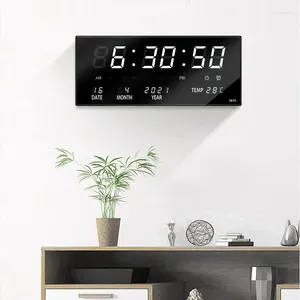 Horloges murales 36 15 2.8cm Police LED Calendrier perpétuel numérique Horloge électronique Température du salon avec prise UE
