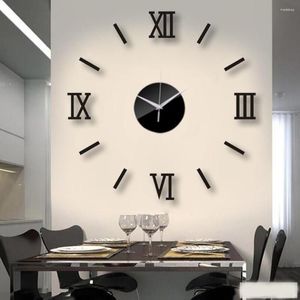 Horloges murales 3D Horloge DIY Acrylique Chiffres Romains Miroir Autocollants Pour La Maison Salon Décor Quartz Aiguille Auto-Adhésif Suspendu Montre