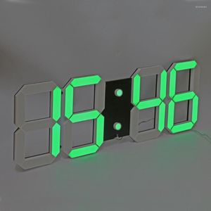 Relojes de pared Reloj LED digital 3D Cuenta regresiva grande Temporizador con control remoto Soporte Alarma Temperatura Calendario Configuración Verde