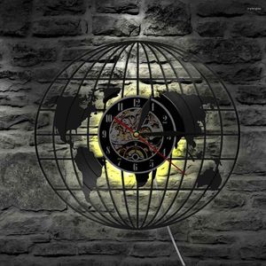 Horloges murales 3D Globe Carte de la Terre Record Art Cadeaux de voyage partout dans le monde Montre décorative Horloge vintage