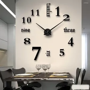 Horloges murales 3D grande horloge miroir autocollants créatif bricolage design moderne muet quartz aiguille montre reloj de pared grande taille