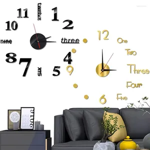 Horloges murales 3D Grande horloge moderne Numéro romain Quartz Aiguille Digital Art Stickers Acrylique Miroir Autocollants Salon Décor à la maison