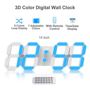 Horloges murales 3D LED couleur numérique 15 pouces grande table lumineuse alarme heure date température affichage chambre décor à la maison 230111