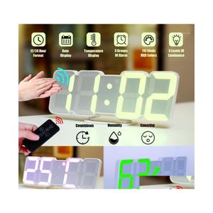 Horloges Murales 3D Télécommande Horloge Numérique 115 Couleurs Rgb Led Table Sonore Alarme De Bureau Afficher L'heure Température Date1 Drop Delivery Home Dh30O