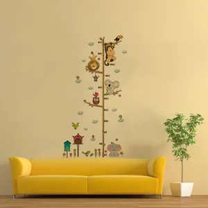 Horloges murales Mesure de hauteur d'animaux Accale de croissance du zoo amovible Charte de croissance des modèles de pépinière murale (collage gratuit)