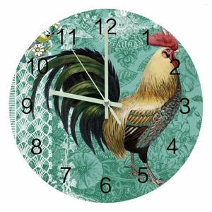 Horloges murales Animal coq rétro vert lumineux pointeur horloge maison ornements rond silencieux salon chambre bureau décor
