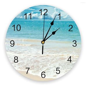 Relojes de pared Playa Cielo Mar Reloj decorativo silencioso Operado digital Redondo Hogar Oficina Escuela