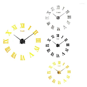 Relojes de pared BEAU-Gran kit de reloj de bricolaje Cuarzo 3D con espejo Número romano para la decoración de la oficina del dormitorio de la sala de estar