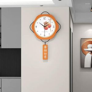 Horloges murales Style chinois horloge salon maison choses simples kaki Ruyi créatif suspendu Art montre
