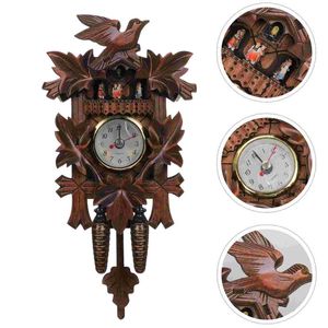 Horloges murales horloge coucou bois ornement en bois Coo suspendu oiseau artisanal Quartz rétro forêt HouseWall