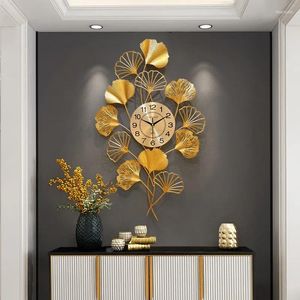 Horloges murales horloge moderne salon décoration grand luxe décor à la maison montre en métal Ginkgo Art peinture Reloj De Pared