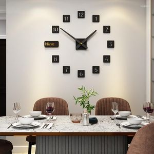 Horloges murales horloge numéros bricolage auto-adhésif poinçon gratuit créatif autocollant salon décoration noir carré montre déco murale
