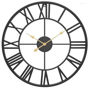 Relojes de pared Reloj Retro Analógico Metal Negro Antiguo Número Romano Estilo Movimiento de Cuarzo Silencioso para la Decoración del Hogar