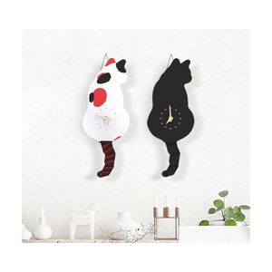 Relojes de pared Reloj creativo Travieso Gato Wag Tail Silencioso Balanceo para el hogar Dormitorio Sala de estar Decoración Drop Entrega Decoración de jardín Dhtxp