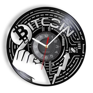 Horloges murales Crypto monnaie argent Bitcoin disque vinyle horloge murale pour entreprise bureau salle décor Laser découpé musique Album disque artisanat horloge 230310