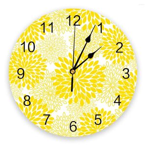 Relojes de pared Dahlia Flor abstracta Reloj redondo amarillo Decoración creativa para el hogar Sala de estar Reloj colgante con aguja de cuarzo