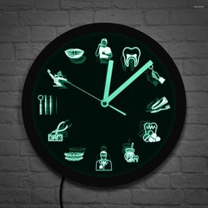 Relojes de pared, signo de diente de dentista, decoración de clínica Dental, reloj luminoso, endodoncista, higienista de oficina, estomatología, iluminación LED