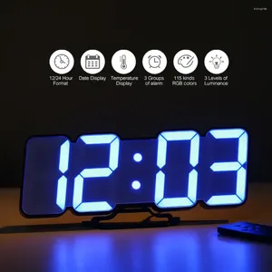 Horloges murales Horloge de bureau 3D Wireless Remote numérique RGB ALARME LED USB Alimenté 115 Color à 3 niveaux Contrôle sonore