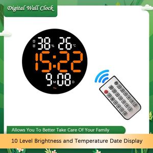 Relógios de parede Relógio digital com display LED 10 níveis de brilho Alarme Controle Remoto Data de temperatura