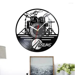 Relojes de pared, ilustraciones de tambores, reloj vintage, decoración de habitación de música, juego de batería, reloj Retro, reloj silencioso, regalo de baterista