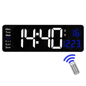 Horloges murales Câble de données d'horloge LED durable Mouvement électronique Nails Affichage du numéro Température de la télécommande en plastique