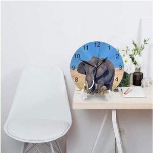 Horloges murales motif éléphant décor horloge chiffre cadran numérique muet silencieux à piles pour cuisine chambre