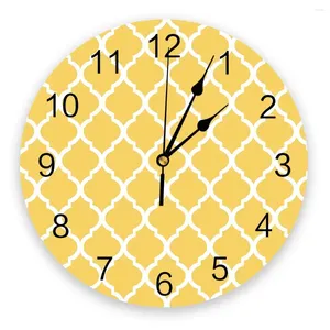 Horloges murales Géométrie marocaine jaune blanche horloge pour décoration de maison au quartz aiguille de quartz