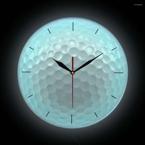 Horloges murales balle de golf 3D imprimé horloge avec rétro-éclairage LED Design moderne montre éclairée pour Club Neon Light Sign
