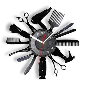 Horloges murales Outils de coiffure changement de couleur applique murale horloge Salon de coiffure salon de coiffure décor contemporain montre murale cadeau pour les coiffeurs 230303