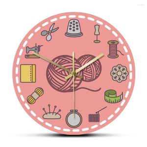 Horloges murales faites à la main et badges de couture ensemble cadeau d'impression acrylique pour son outil de travail de tricot balle de laine loisirs maison montre suspendue