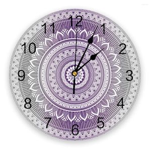 Relojes de pared Mandala Hippie Art Bohemio Impresión Reloj Silent no titulando Redondeo Red Redondeo For Home Decortaion Gift