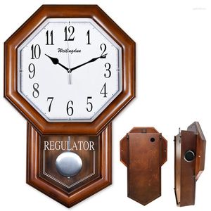 Relojes de pared Reloj de campana por hora Caja de madera de calidad Octagonal con péndulo con batería Decoración para el hogar con clase Oficina decorativa