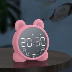 Horloges murales Réveil pour enfants Haut-parleur Bluetooth Miroir de chevet Minuterie de réveil numérique Entraîneur de sommeil Rose