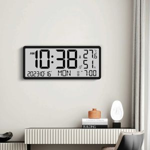 Horloges murales LCD Corloge numérique grand écran Tempère de temps et humidité Multi fonctionnelle Affichage électronique de style moderne simple Q240509