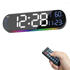 Relojes de pared LED Tiempo de reloj de alarma digital con control remoto de 13.7 pulgadas Temporizador doble de brillo automático para regalo de dormitorio